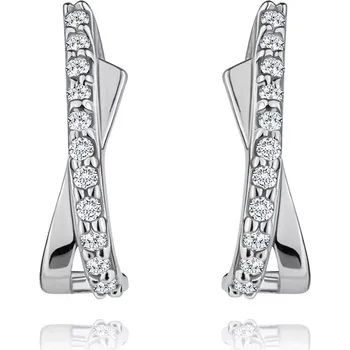 Náušnice Náušnice z bílého 14K zlata - smyčka zahnutá do oblouku, čiré zirkony