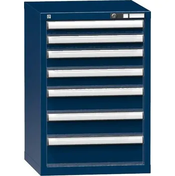 Zásuvková dílenská skříňka, 7 x zásuvka, v x š x h: 840 x 578 x 630 mm, barva tmavá modrá RAL5010