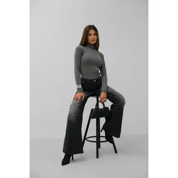 Pánská mikina Black Fashion Šedý žebrovaný rolákový top - Esmé Velikost: M