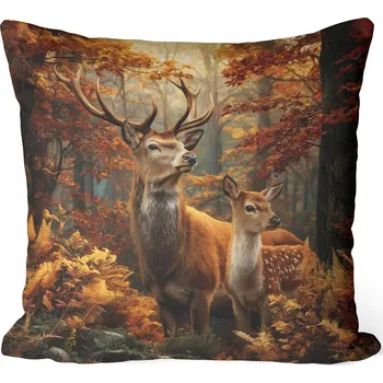 Polštář PODZIMNÍ POVLEČENÍ NA DEKORAČNÍ POLŠTÁŘ 40X40 CM JELEN PODZIM LISTÍ 455