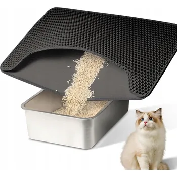 Toaleta pro kočku Podložka pod kočičí toaletu, rohožka pro kočky dvouvrstvá černá VELKÁ XXL 58x42 cm