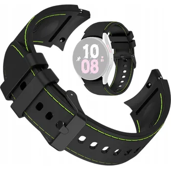 Řemínek na hodinky ČERNÝ OZDOBNÝ ŘEMÍNEK L ZELENÉ PROŠÍVÁNÍ 20MM SPONA PRO SAMSUNG GALAXY 4 5 6 7