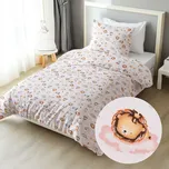 Dětské bavlněné ložní povlečení Sandra SA-658 Africká zvířátka na růžových obláčcích na bílém Jednolůžko 140x200 a 70x90 cm