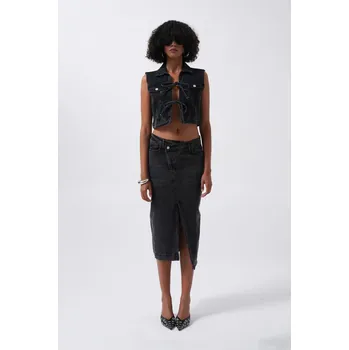 Dámská sukně Black Fashion Černá midi džínová sukně Edge Cut Velikost: 38 (M)