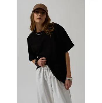 Pánské tričko Black Fashion SCULPTING Oversized Tee – černé dámské tričko s potiskem Velikost: M