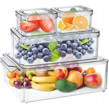 Úložný box Plastové nádoby na skladování kuchyně s víkem, 4ks pro ledničku