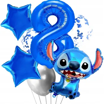 Balónek ČÍSLICE 8 Sada Balónků NAROZENINY Modrý Stitch Dekorace BALÓNKY Stich