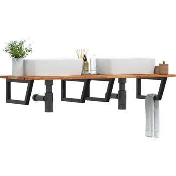 Koupelnový nábytek vidaXL Deska pod umyvadlo nástěnná ocel a masivní akáciové dřevo [3302795] Barva: tmavě hnědá a černá