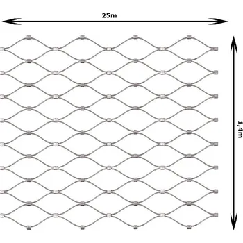 Pletivo Nerezová lanková síť šířka 1,4m, oko 60x104mm, se sponami, EB2-0225-1.4-60x104