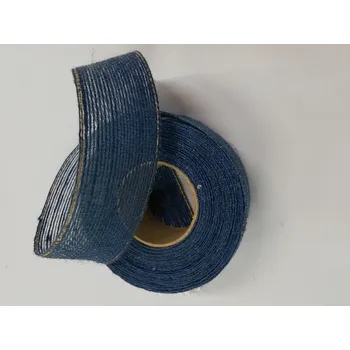 Stuha Jutová stuha řezaná 40mm - modrá se zlatým okrajem - od 1m