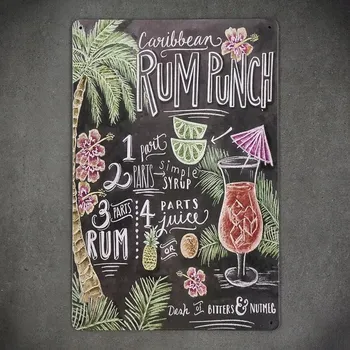 Obraz Dekorativní kovová cedule CARIBBEAN RUM PUNCH