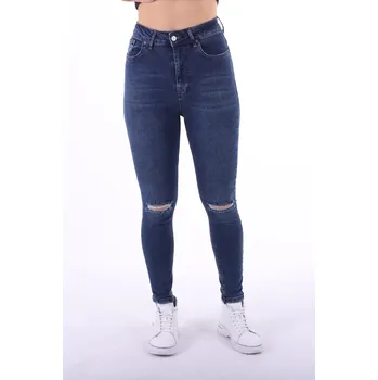 Pánské kalhoty XLOVE Jeans Dark Knee Fit – modré skinny džíny s dírami na kolenou Velikost: 27