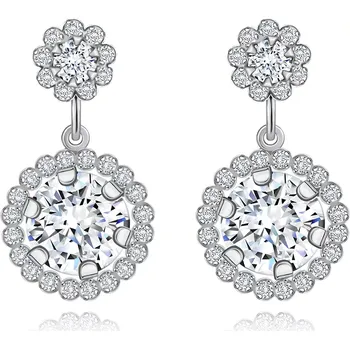 Náušnice Náušnice z bílého 14K zlata - dva zirkonové kvítky čiré barvy