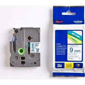 Kotouček do pokladny a tiskárny štítků Páska Brother TZE-223, 9mm, bílá/modrá, laminovaná, délka 8m TZE223