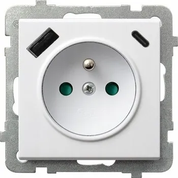 Elektrická zásuvka Jednoduchá zásuvka s uzemněním a USB C + A Ospel Sonata Bílá - GP-1RZPUSBA