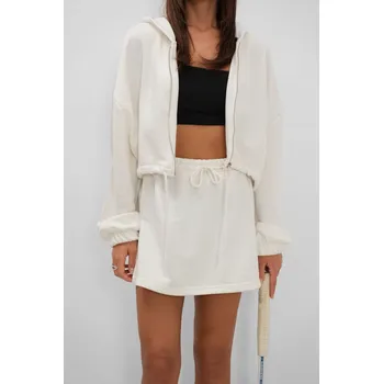 Pánská mikina Black Fashion Bílá cropped mikina s kapucí a potiskem Velikost: S