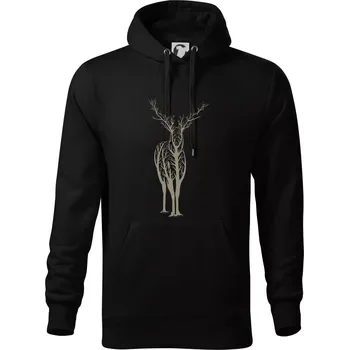 Pánská mikina Jelen ze stromů - Mikina pánská Cape s kapucí - M ( Černá )