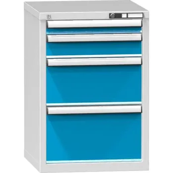 Dílenská skříňka KOMBI, v x š x h: 840 x 578 x 630 mm, 4 x zásuvka, barva šedá RAL7035/modrá RAL5012