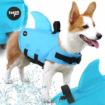 Obleček pro psa Záchranná vesta pro psa Fazoo modrá M se žraločí ploutví