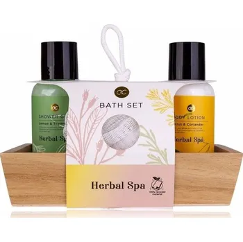 Kosmetická sada SET koupelový HERBAL SPA v dřevěné krabičce s mycí houbou ACCENTRA