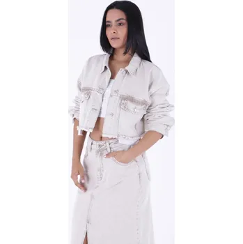 Dámská casual bunda XLOVE Jeans Krémová cropped džínová bunda s třepeným lemem Velikost: XS