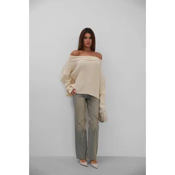 Pánská mikina Black Fashion Krémový svetr s odhalenými rameny Madonna Velikost: One size