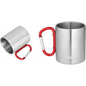 Červený ocelový hrnek s karabinou Nils Camp stříbrný 300 ml