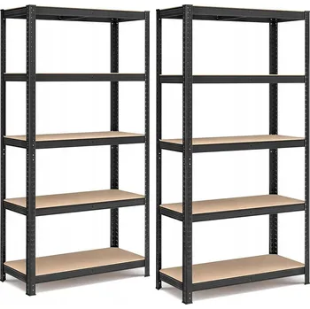 Dílenský regál Ocelový Skladový Regál s Policemi Organizér do Garáže Černý 2 kusy