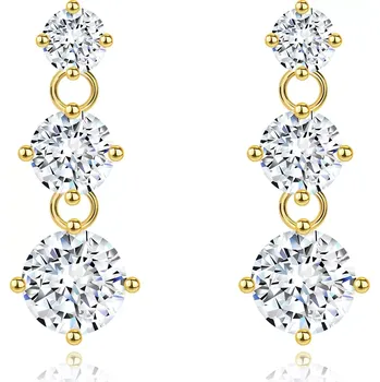 Náušnice Náušnice ze žlutého 14K zlata - tři kulaté blýskavé zirkony v čiré barvě