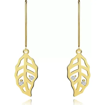 Náušnice Briliantové zlaté náušnice 585 - listy zdobené výřezy a čirými diamanty