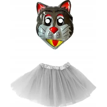 Karnevalový kostým SUPER Sada Kostým Kočka TuTu šedá 30 cm Maska PVC 2el MK828