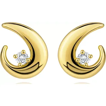 Náušnice Zlaté 14K náušnice - čirý briliant a neúplná kontura velké kapky