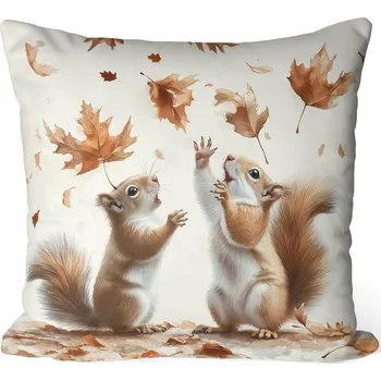 Povlak na dekorativní polštářek PODZIMNÍ POVLEČENÍ NA DEKORAČNÍ POLŠTÁŘ 40X40 VEVERKA PODZIM LISTÍ 458