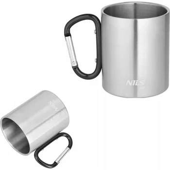 Outdoorový hrnek 300 ml Nils Camp s karabinou, ocel, stříbrný