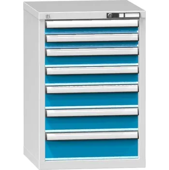 Zásuvková dílenská skříňka, 7 x zásuvka, v x š x h: 840 x 578 x 630 mm, barva šedá RAL7035/modrá RAL5012