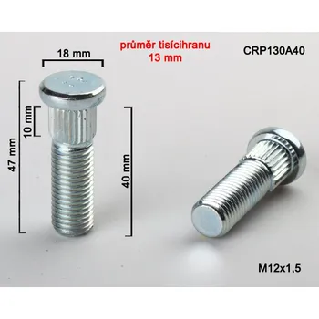 Šroubek na kolo Kolový Svorník M12x1,5x40mm, průměr tisicíhranu - 13mm (Kolový šteft, PDK-CRP130A40)