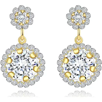 Náušnice Náušnice z kombinovaného zlata 585 - čirý kvítek a visící velký zirkon s drobnými zirkonky