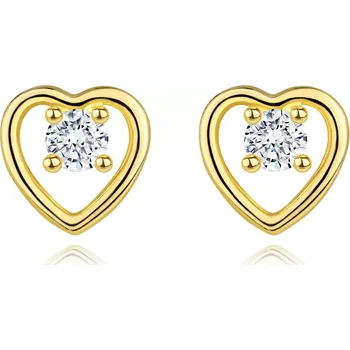 Náušnice Diamantové náušnice ze žlutého 14K zlata - čirý briliant v kontuře srdíčka