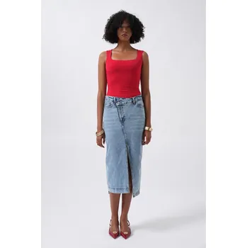 Dámská sukně Black Fashion Modrá midi džínová sukně Edge Cut Velikost: 38 (M)