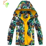 Chlapecká podzimní bunda zateplená KUGO B2991 mix barev / dinosauři (Chlapecká šusťáková bunda s flísovou podšívkou)