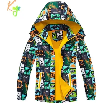 Chlapecká bunda Chlapecká podzimní bunda zateplená KUGO B2991 mix barev / dinosauři (Chlapecká šusťáková bunda s flísovou podšívkou)