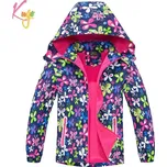 Dívčí podzimní bunda zateplená Kugo B2991 tmavě modrá / motýlci (Dívčí šusťáková bunda s flísovou podšívkou)