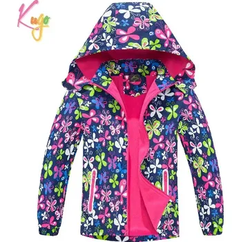 Dívčí bunda Dívčí podzimní bunda zateplená Kugo B2991 tmavě modrá / motýlci (Dívčí šusťáková bunda s flísovou podšívkou)