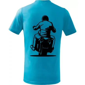 Motorkář na zádech - chopper - Tričko dětské bavlněné - 98 cm / 2 roky ( Světlý tyrkys )