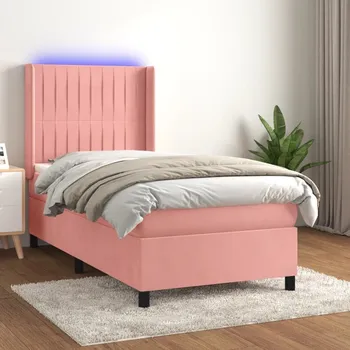 Ložnice vidaXL Box spring postel s matrací a LED 90x200 cm samet [3139662] Barva: Růžová