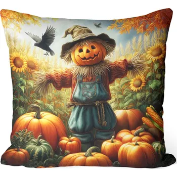 Polštář PODZIMNÍ POVLEČENÍ NA DEKORAČNÍ POLŠTÁŘ 40X40 CM STRAŠÁK DÝNĚ PODZIM 456