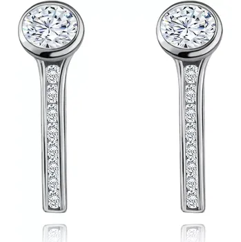Náušnice Náušnice z bílého 14K zlata - kulatý čirý zirkon, svislá třpytivá linie