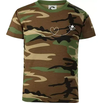 Chlapecké tričko Dráha letu včely - srdce - Dětské maskáčové triko - 146 cm/10 let ( Hnědý maskáč )