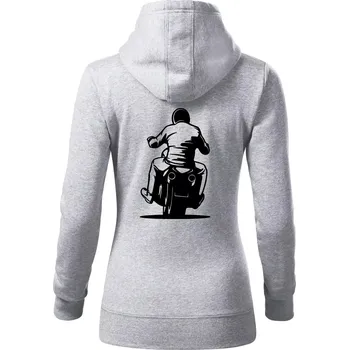 Dámská mikina Motorkář na zádech - chopper - Mikina dámská Cape s kapucí - 2XL ( Světlešedý Melír )