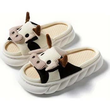 Dámské sandále domácí pantofle se zvířecím motivem kráva Barva: Bílá, Velikost: 36-37